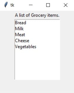 Tkinter Widget - List box