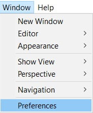 Eclipse -> Window -> Preferences