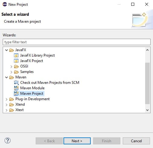 Eclipse new Project Options