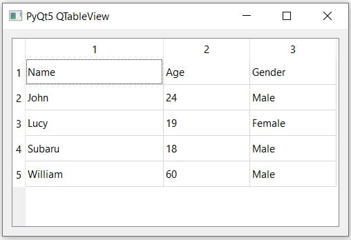 PyQt5 QTableView example