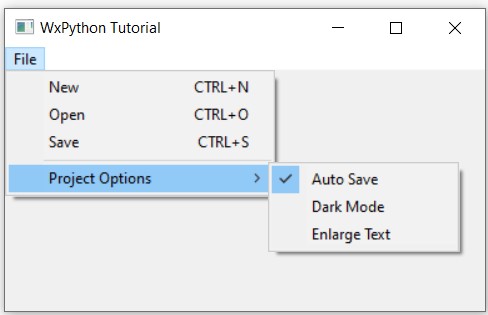 wxPython Menu with CheckItem