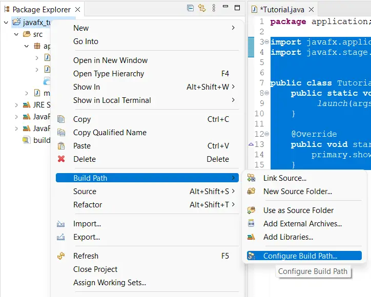Configure Build Path for JavaFX in Eclipse